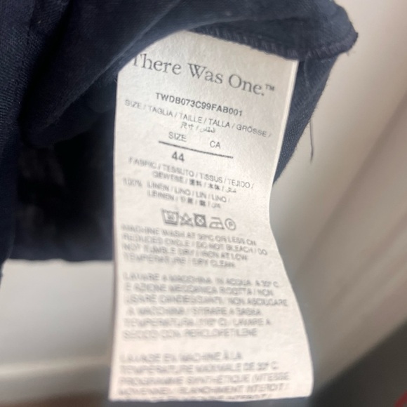 There Was One Dress Navy Linen Puffy Sleeve Button Down Dress Size M $258 - Picture 5 of 6